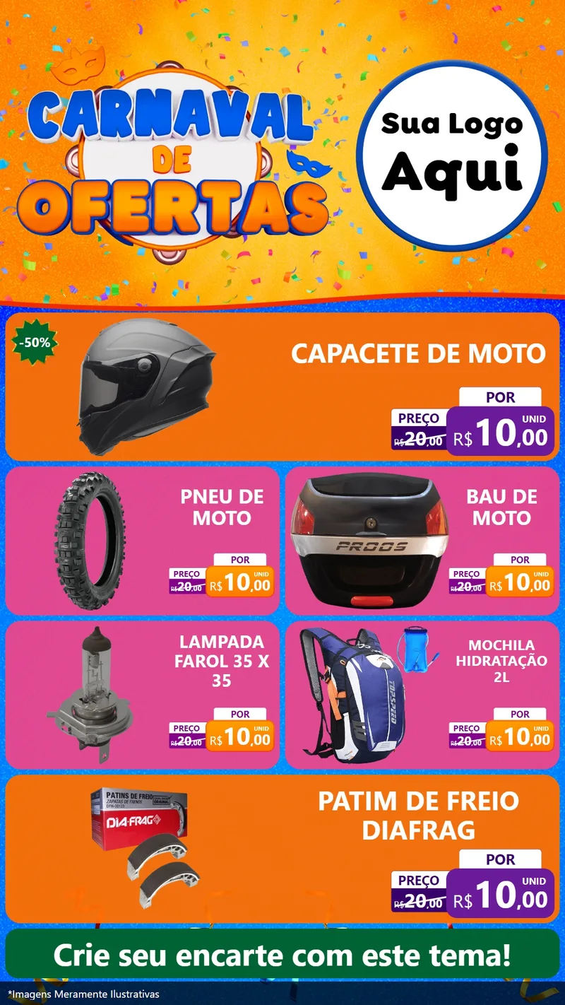 Modelo de TV para TV Vertical com o tema Carnaval de Ofertas para Moto peças