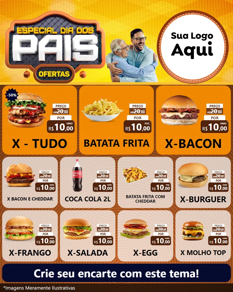Modelo de Rede Social para Feed Instagram com o tema Especial Dia dos Pais para Hamburgueria