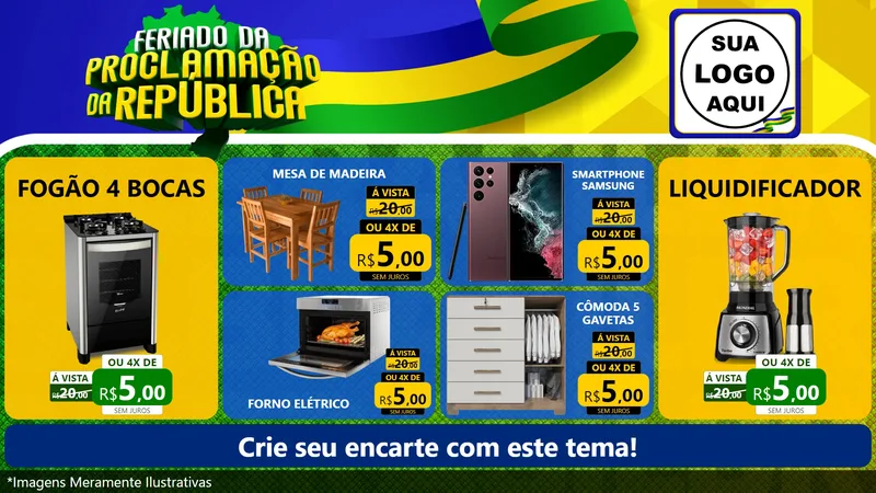 Modelo de TV para TV Horizontal com o tema Feriado da Proclamação da República para Móveis e Eletro