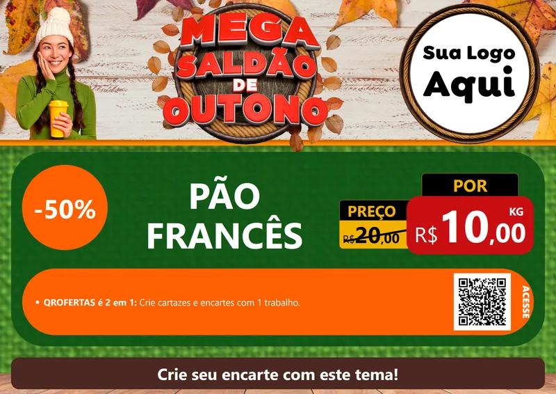 Modelo de Cartaz para Cartaz A4 Horizontal com o tema Mega Saldão de Outono para Padaria