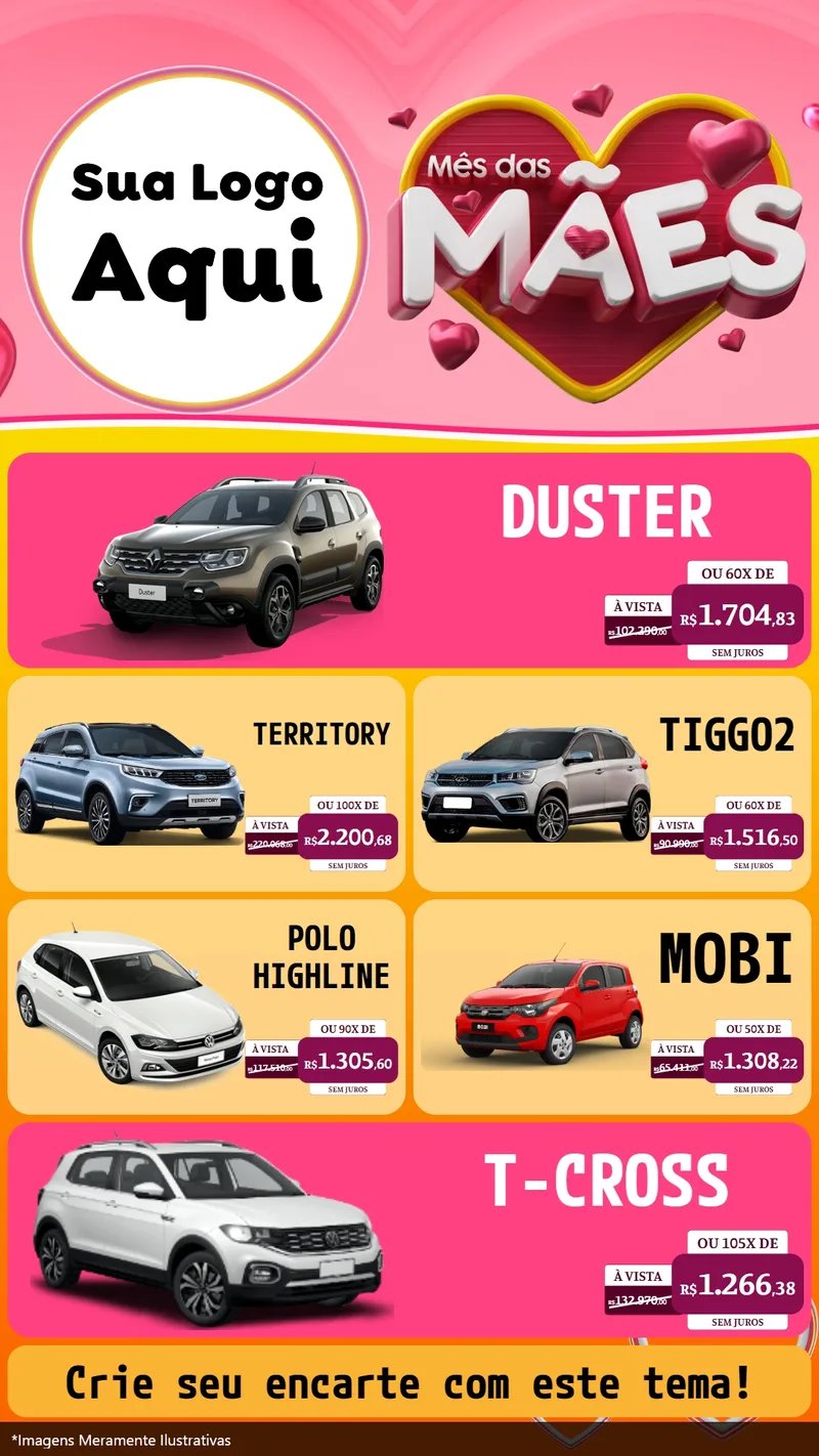 Modelo de TV para TV Vertical com o tema Mês das Mães para Concessionaria de Carros
