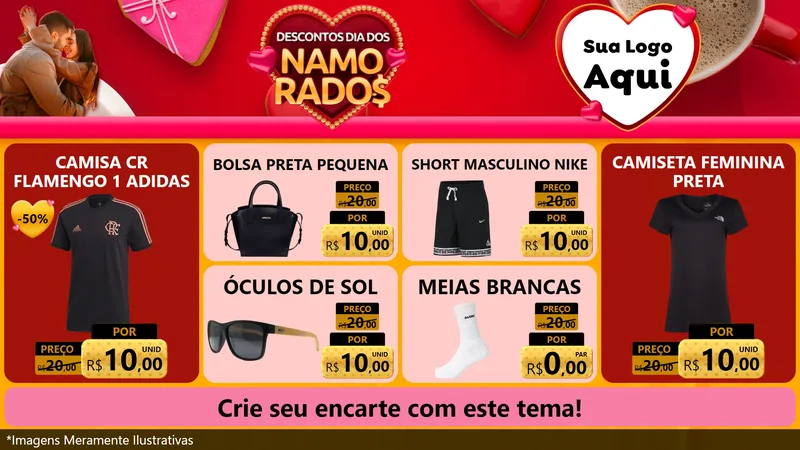 Modelo de TV para TV Horizontal com o tema Descontos Dia dos Namorados para Roupas e acessórios