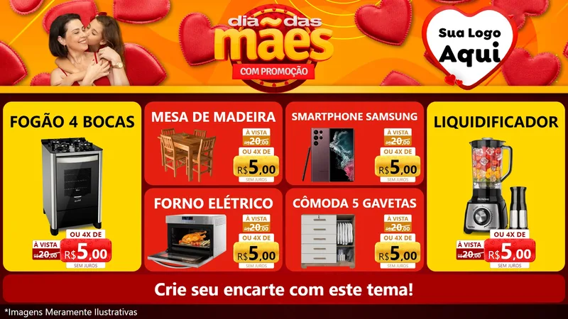 Modelo de TV para TV Horizontal com o tema Dia das Mães com Promoção para Móveis e Eletro