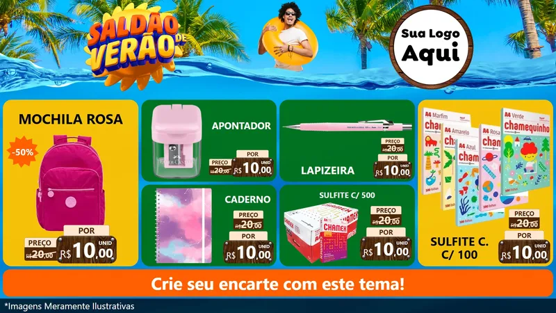 Modelo de TV para TV Horizontal com o tema Saldão de Verão para Papelaria