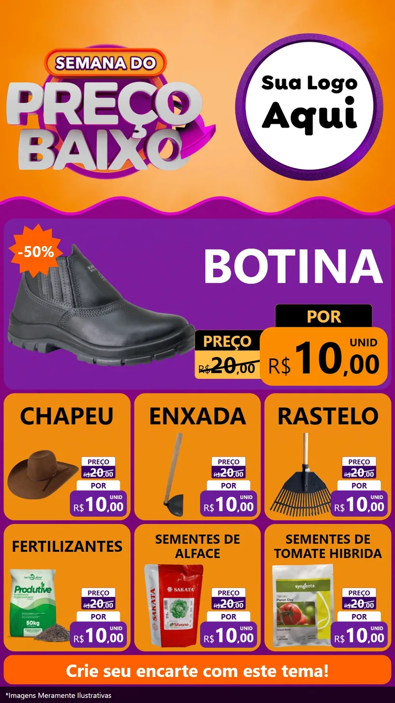 Modelo de Rede Social para Stories com o tema Semana do Preço Baixo para Agropecuária