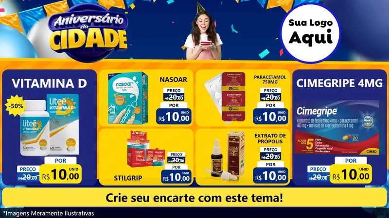 Modelo de TV para TV Horizontal com o tema Aniversário da Cidade para Farmácia