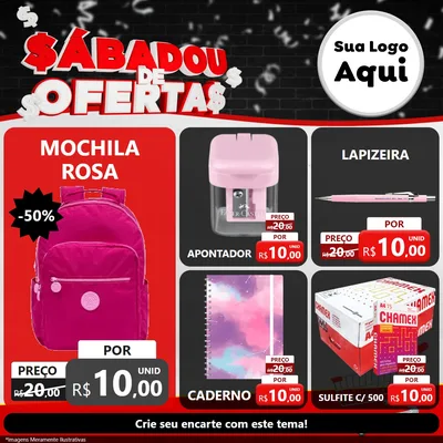 Modelo de Rede Social para Feed Facebook com o tema Sabadou de Ofertas para Papelaria