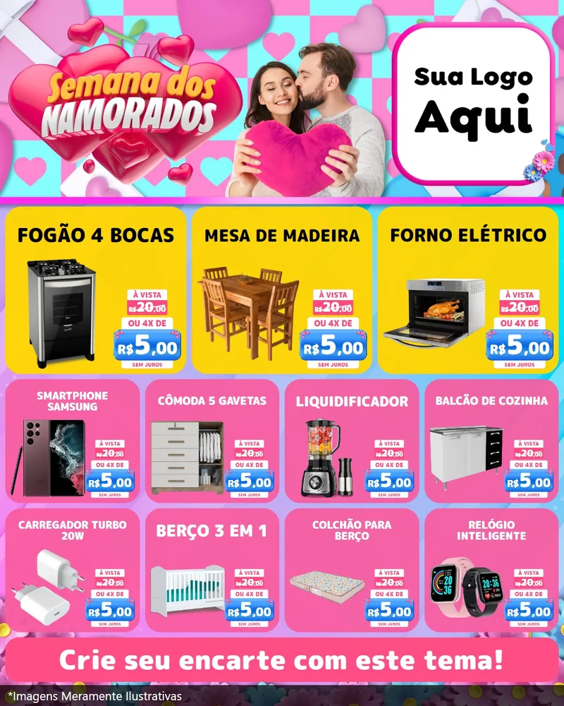 Modelo de Rede Social para Feed Instagram com o tema Semana dos Namorados para Móveis e Eletro