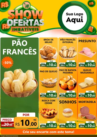 Modelo de Encarte para Encarte A4 Vertical com o tema Show de Ofertas Imbatíveis para Padaria