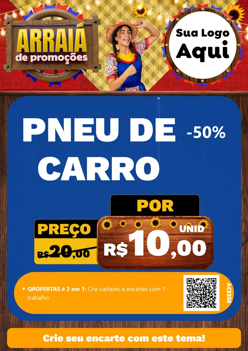 Modelo de Cartaz para Cartaz A4 Vertical com o tema Arraiá de Promoções para Auto peças