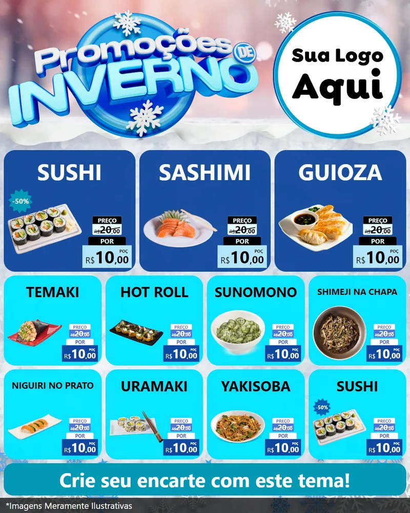 Modelo de Rede Social para Feed Instagram com o tema Promoções de Inverno para Comida japonesa