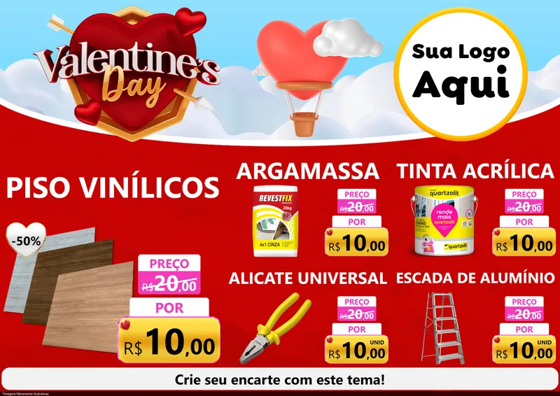 Modelo de Encarte para Encarte A4 Horizontal com o tema Valentine's Day para Material para Construção