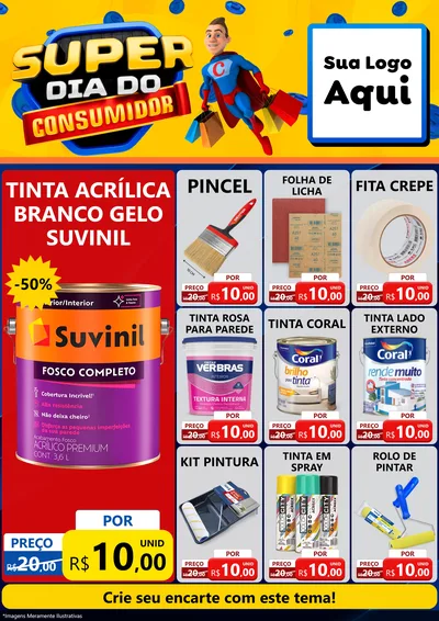 Modelo de Encarte para Encarte A4 Vertical com o tema Super Dia do Consumidor para Tintas e Ferramentas
