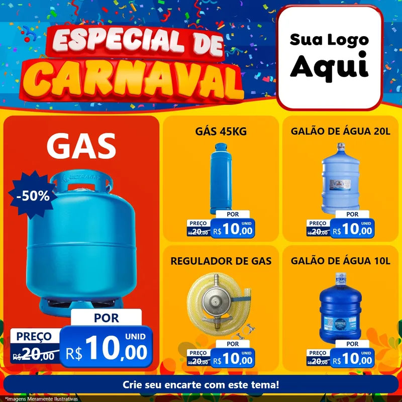 Modelo de Rede Social para Feed Facebook com o tema Especial de Carnaval para Água e gás
