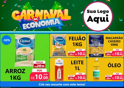 Modelo de Encarte para Encarte A4 Horizontal com o tema Carnaval da Economia para Supermercado