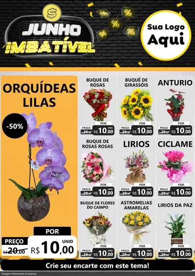 Modelo de Encarte para Encarte A4 Vertical com o tema Junho Imbatível para Floricultura e jardim