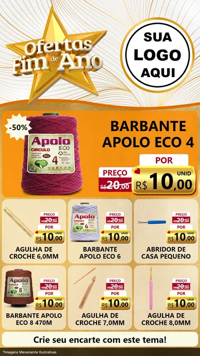 Modelo de Rede Social para Stories com o tema Ofertas Fim de Ano para Armarinho e Aviamentos