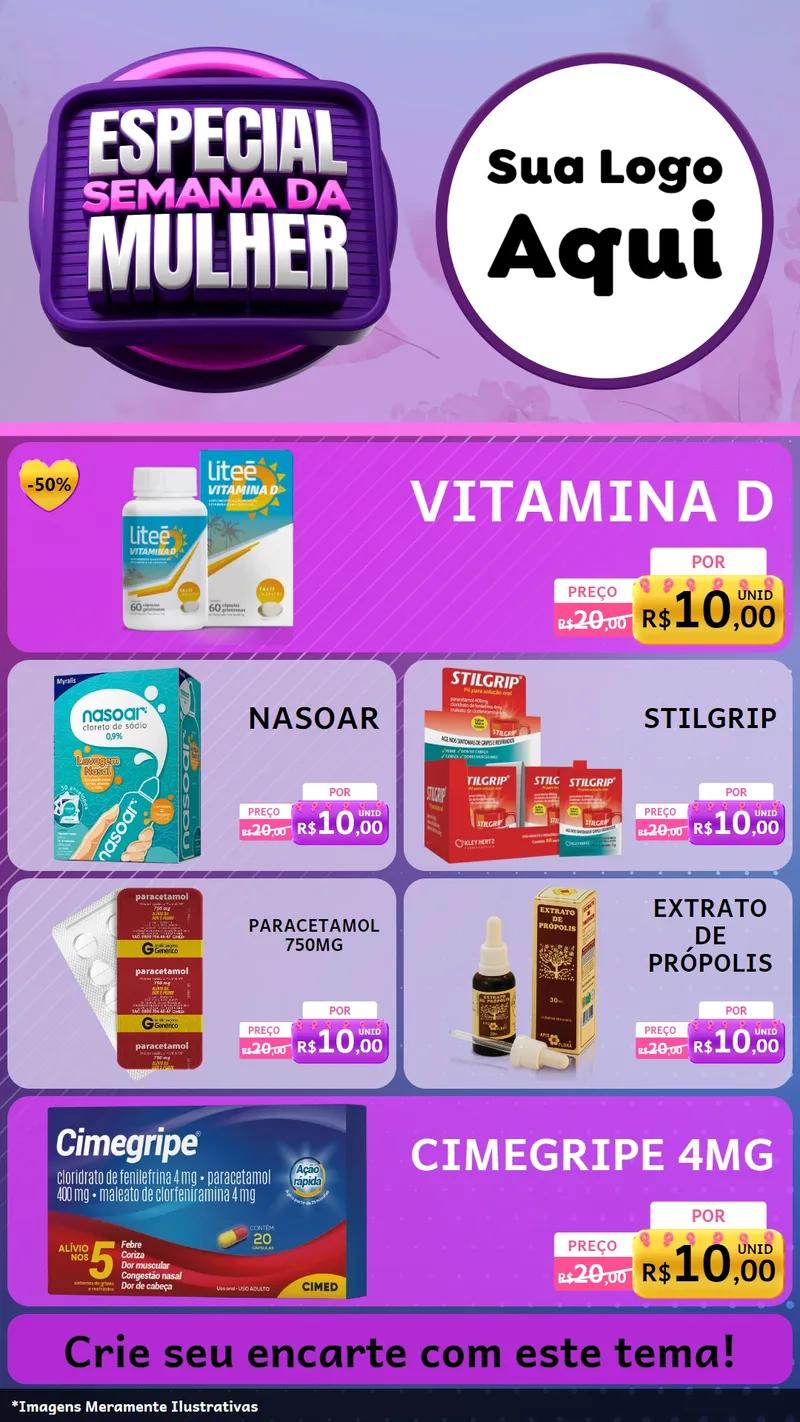 Modelo de TV para TV Vertical com o tema Especial Semana da Mulher para Farmácia