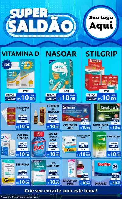 Modelo de Encarte para Encarte Grande com o tema Super Saldão - Farmácia para Farmácia