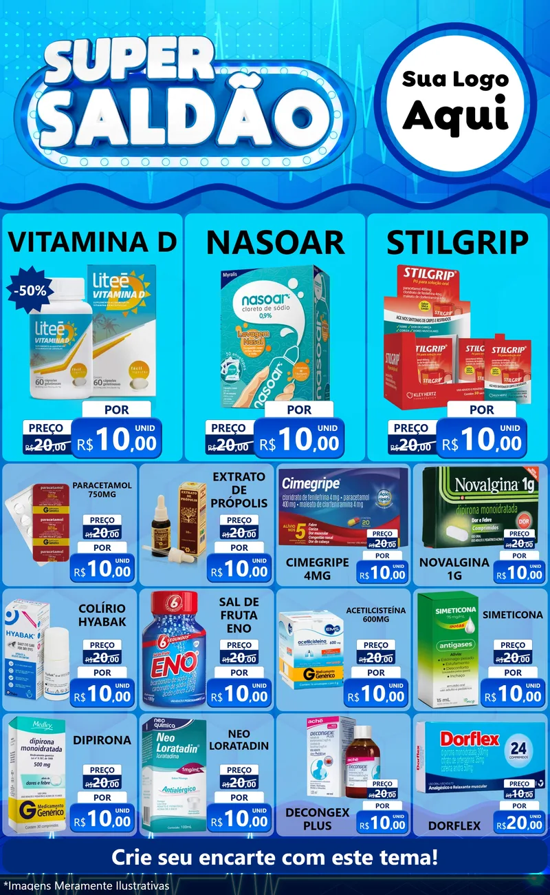 Modelo de Encarte para Encarte Grande com o tema Super Saldão - Farmácia para Farmácia