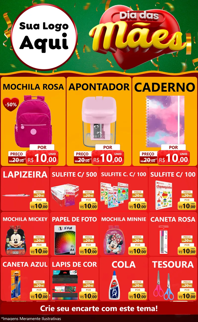 Modelo de Encarte para Encarte Grande com o tema Dia das Mães para Papelaria
