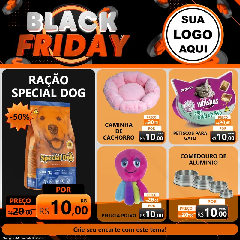Modelo de Rede Social para Feed Facebook com o tema Black Friday para Pet Shop
