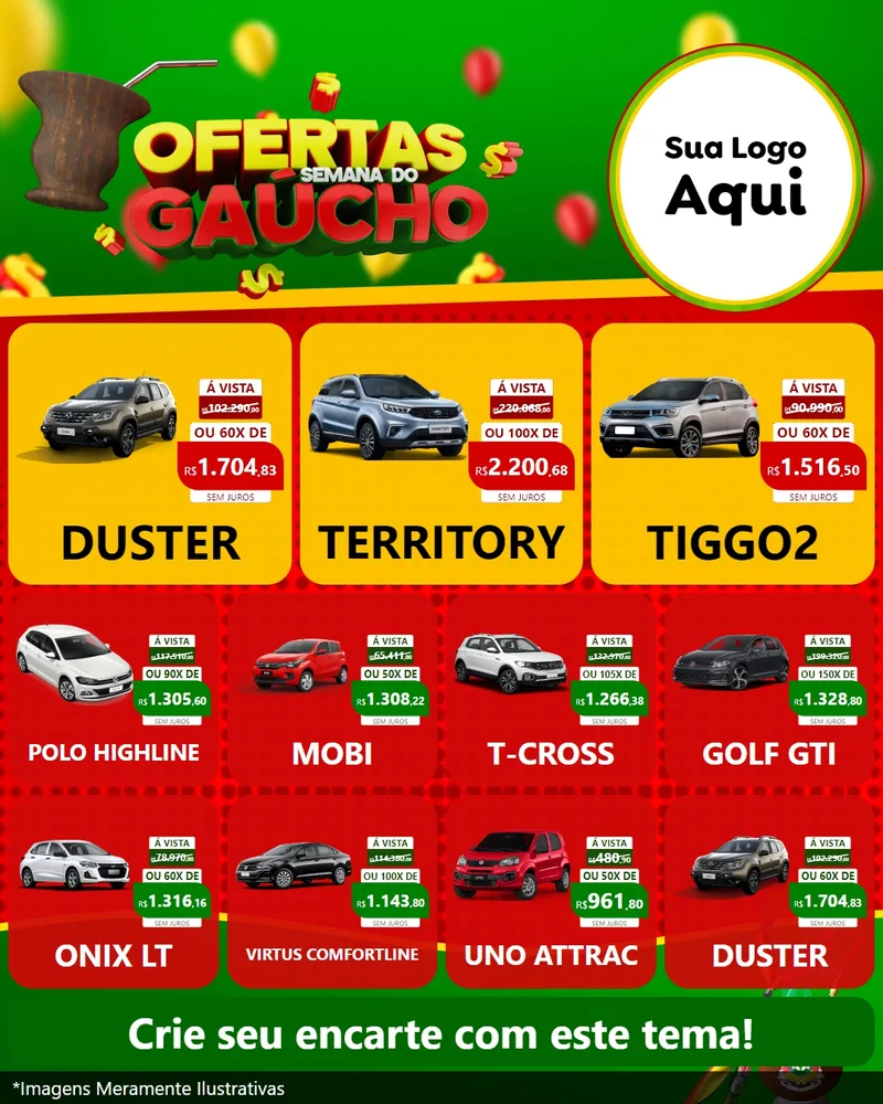Modelo de Rede Social para Feed Instagram com o tema Ofertas Semana Do Gaúcho para Concessionaria de Carros