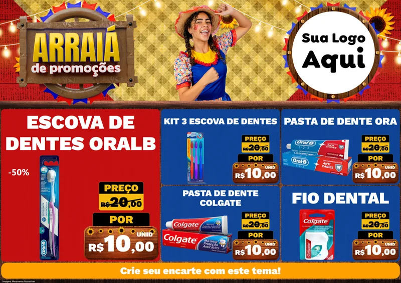 Modelo de Encarte para Encarte A4 Horizontal com o tema Arraiá de Promoções para Higiene Pessoal
