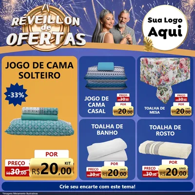 Modelo de Rede Social para Feed Facebook com o tema Réveillon de Ofertas para Cama, Mesa e Banho