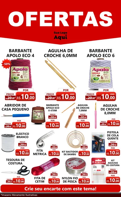 Modelo de Encarte para Encarte Grande com o tema Ofertas Vermelho Cartaz para Armarinho e Aviamentos