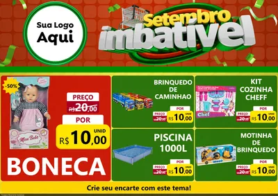 Modelo de Encarte para Encarte A4 Horizontal com o tema Setembro Imbatível para Brinquedos