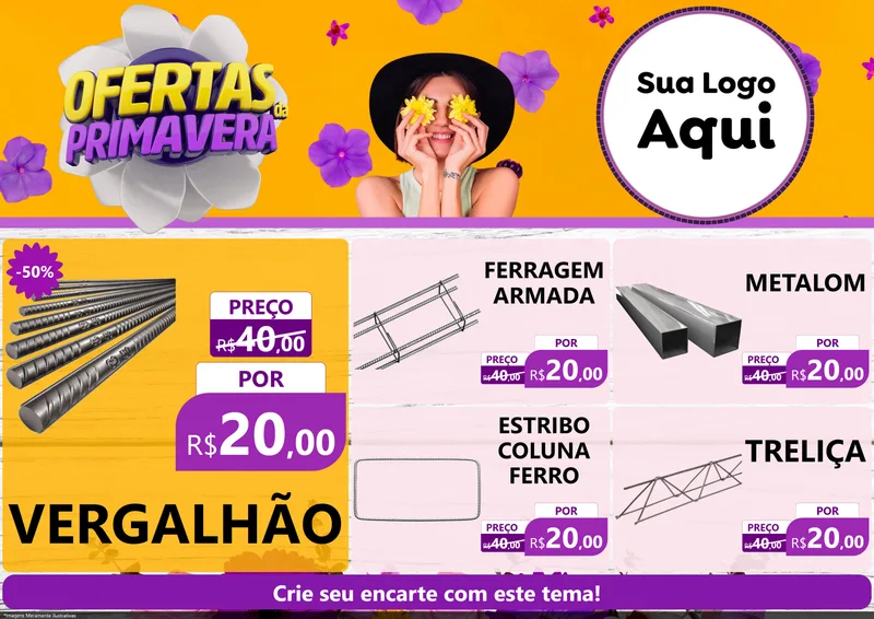 Modelo de Encarte para Encarte A4 Horizontal com o tema Ofertas Da Primavera para Ferragens
