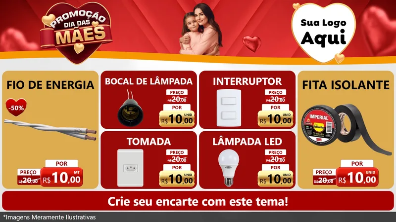Modelo de TV para TV Horizontal com o tema Promoção Dia das Mães para Materiais Elétricos