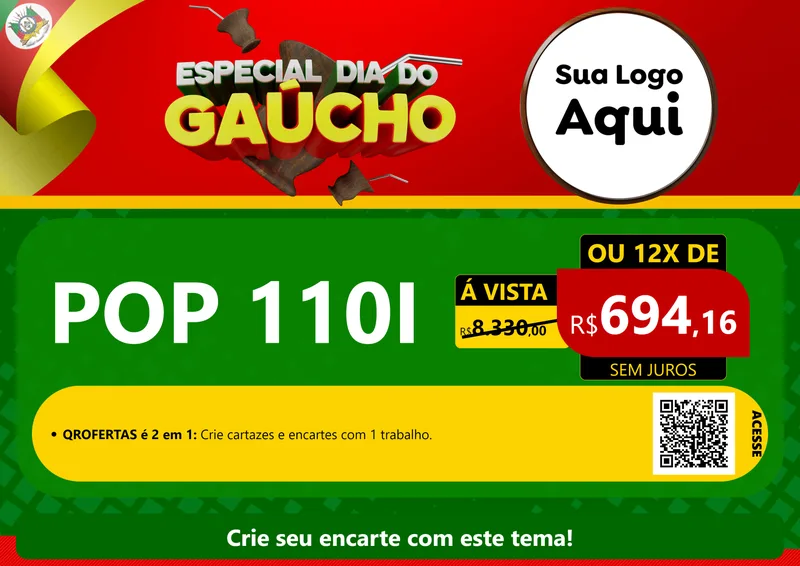 Modelo de Cartaz para Cartaz A4 Horizontal com o tema Especial Dia do Gaúcho para Concessionaria de Motos
