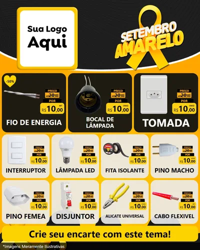 Modelo de Rede Social para Feed Instagram com o tema Setembro Amarelo para Materiais Elétricos