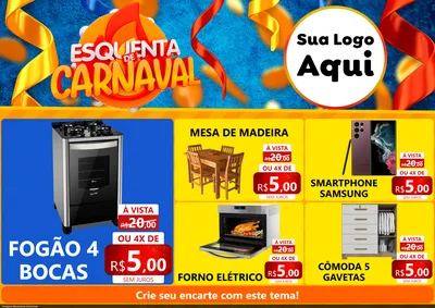 Modelo de Encarte para Encarte A4 Horizontal com o tema Esquenta de Carnaval para Móveis e Eletro