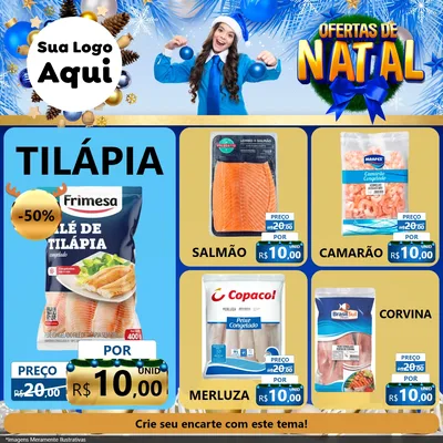 Modelo de Rede Social para Feed Facebook com o tema Ofertas de Natal para Peixaria