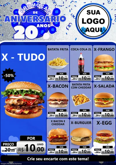 Modelo de Encarte para Encarte A4 Vertical com o tema Promoção de Aniversário - 20 Anos para Hamburgueria