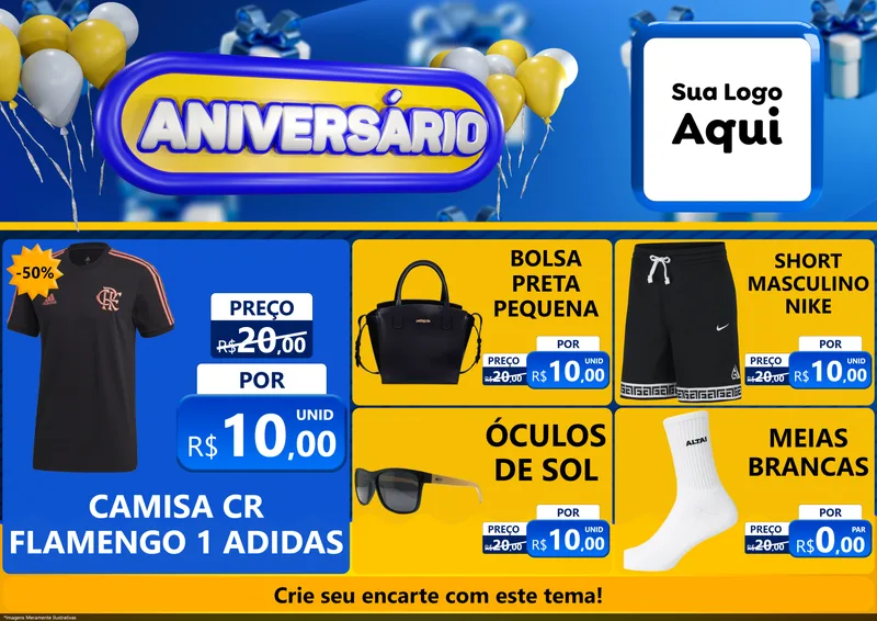 Modelo de Encarte para Encarte A4 Horizontal com o tema Aniversário para Roupas e acessórios