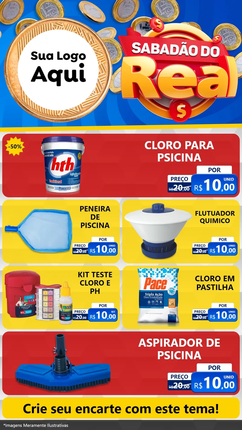 Modelo de TV para TV Vertical com o tema Sabadão do Real para Produtos para Piscina