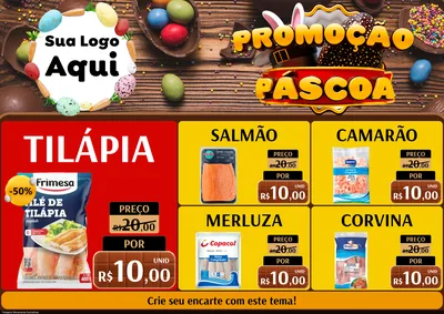 Modelo de Encarte para Encarte A4 Horizontal com o tema Promoção Páscoa para Peixaria