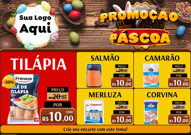 Modelo de Encarte para Encarte A4 Horizontal com o tema Promoção Páscoa para Peixaria