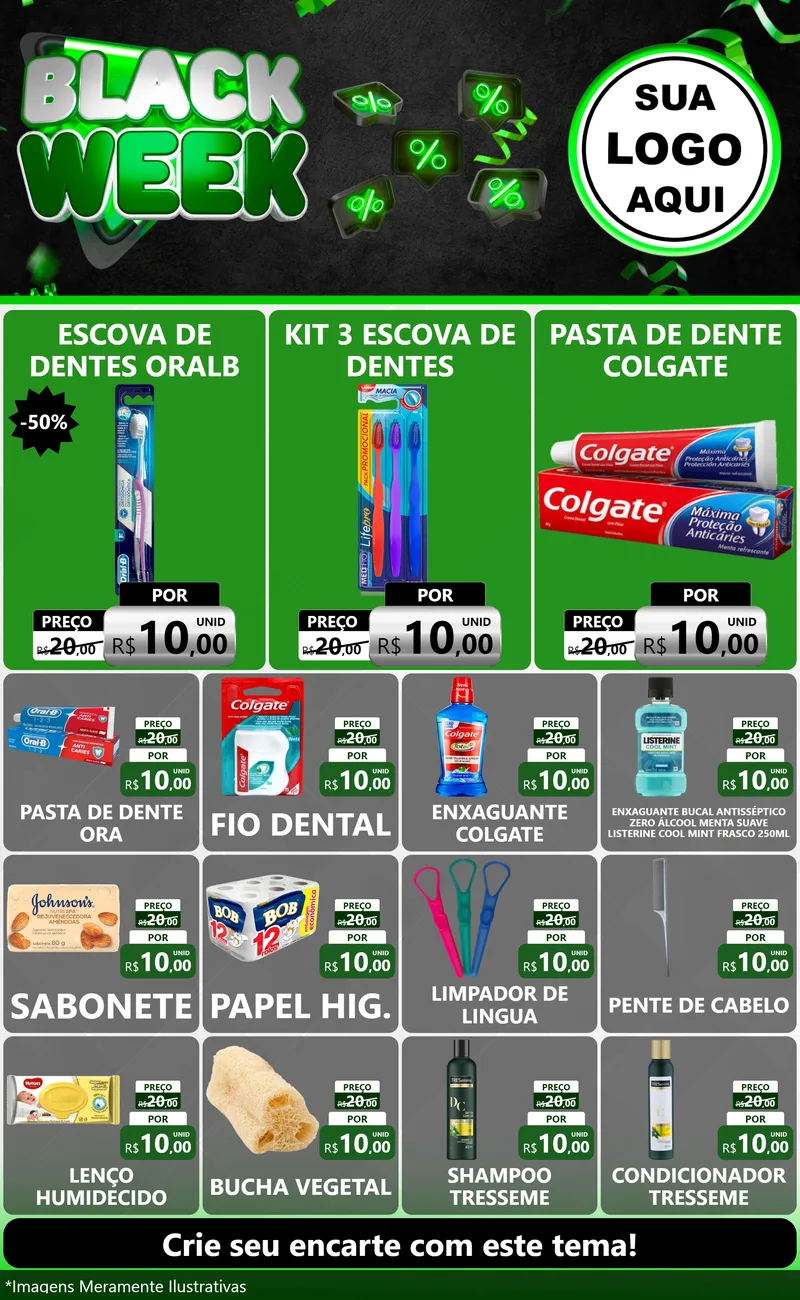 Modelo de Encarte para Encarte Grande com o tema Black Week para Higiene Pessoal