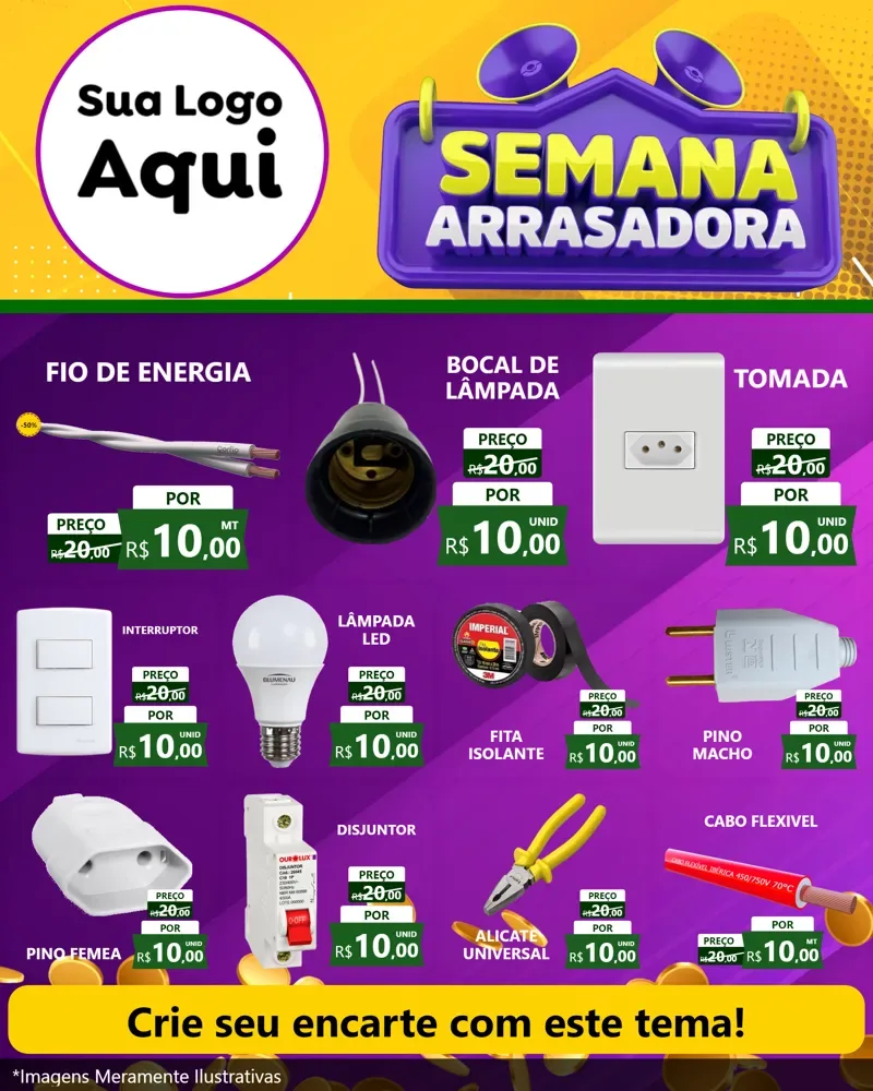 Modelo de Rede Social para Feed Instagram com o tema Semana Arrasadora para Materiais Elétricos