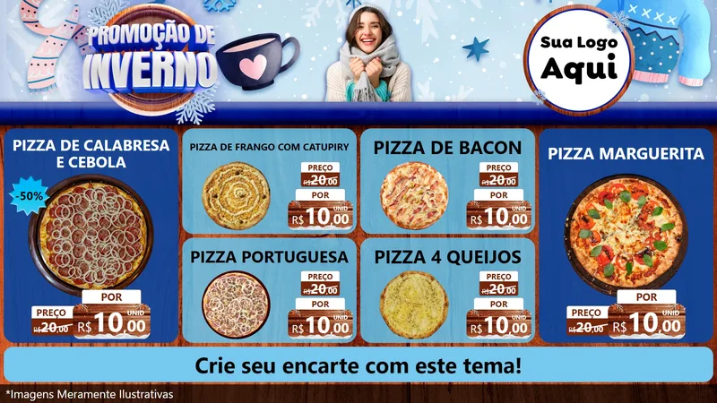 Modelo de TV para TV Horizontal com o tema Promoção de Inverno para Pizzaria