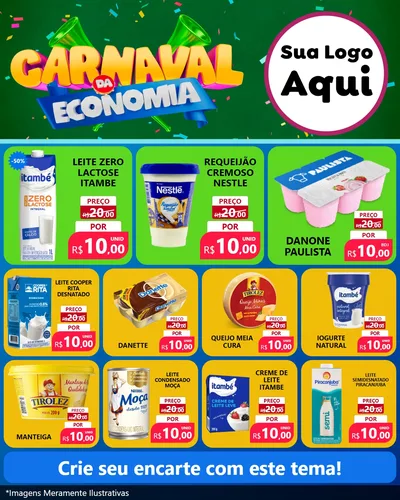 Modelo de Rede Social para Feed Instagram com o tema Carnaval da Economia para Frios e Laticínios