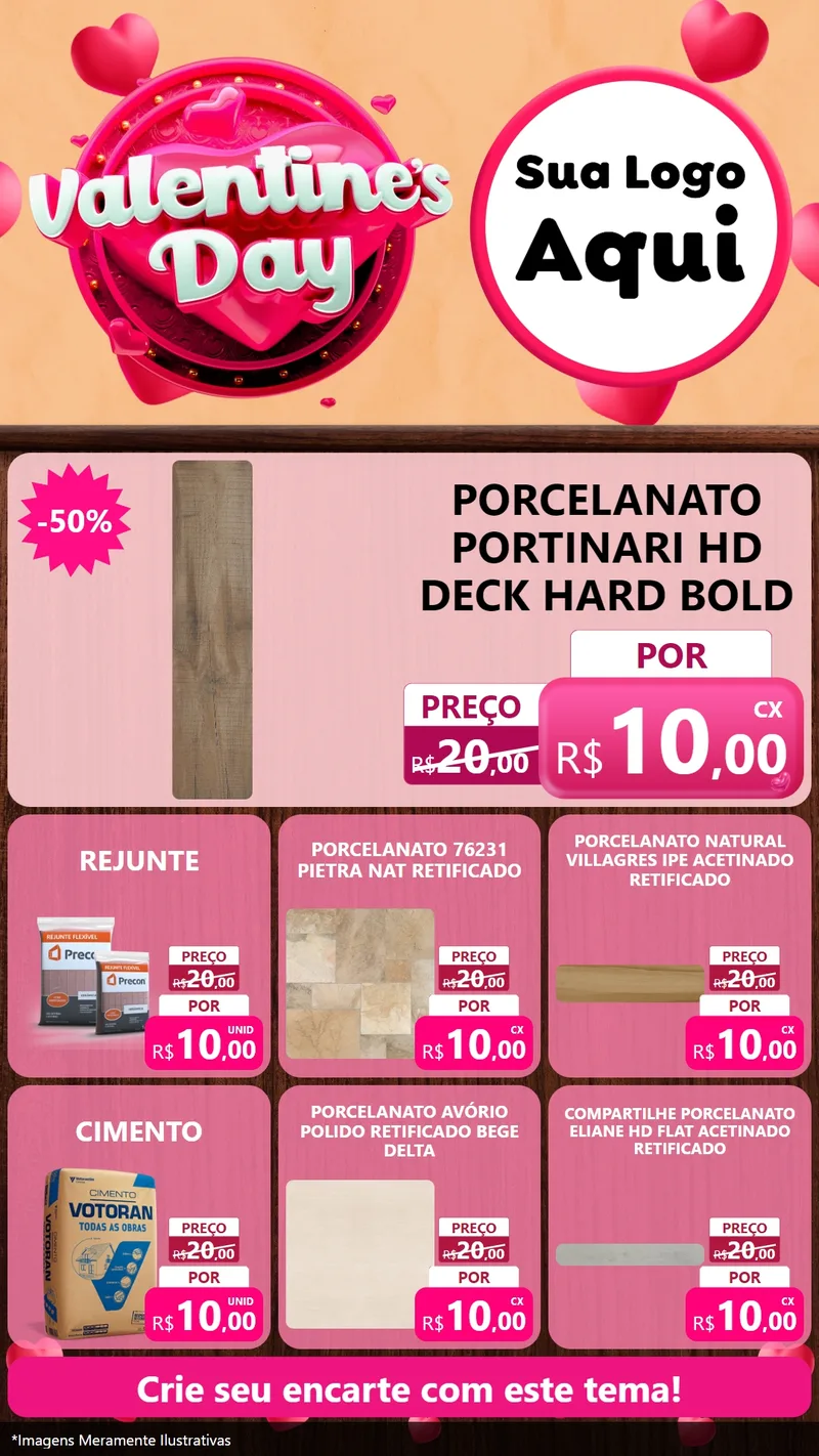 Modelo de Rede Social para Stories com o tema Valentine's Day para Pisos e revestimentos