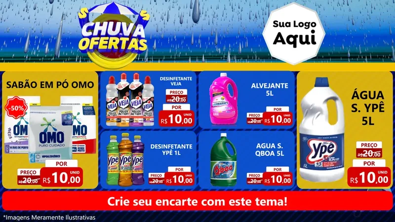 Modelo de TV para TV Horizontal com o tema Chuva de Ofertas para Produtos de Limpeza