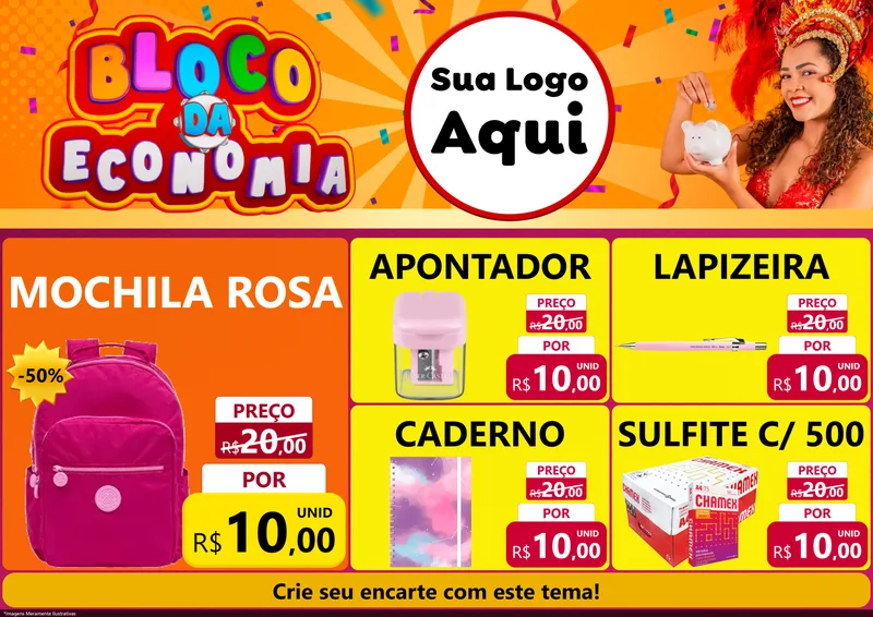 Modelo de Encarte para Encarte A4 Horizontal com o tema Bloco da Economia para Papelaria
