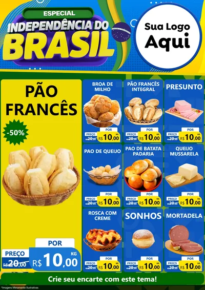 Modelo de Encarte para Encarte A4 Vertical com o tema Especial Independência do Brasil para Padaria